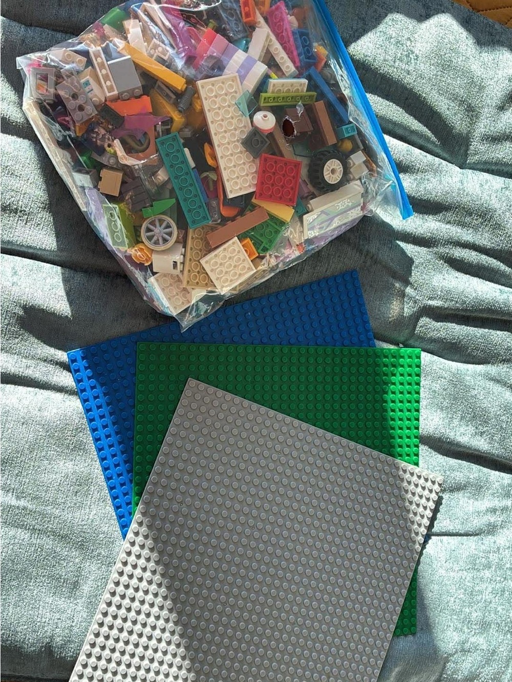 LEGOS! Bag of Assorted Building Bricks with Baseplates, 4 Surprise Figure Boxes